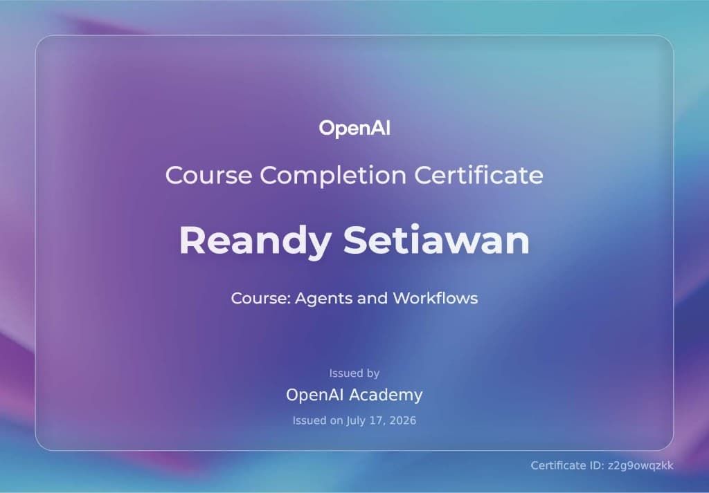 Agents and Workflows certificate from OpenAI Academy