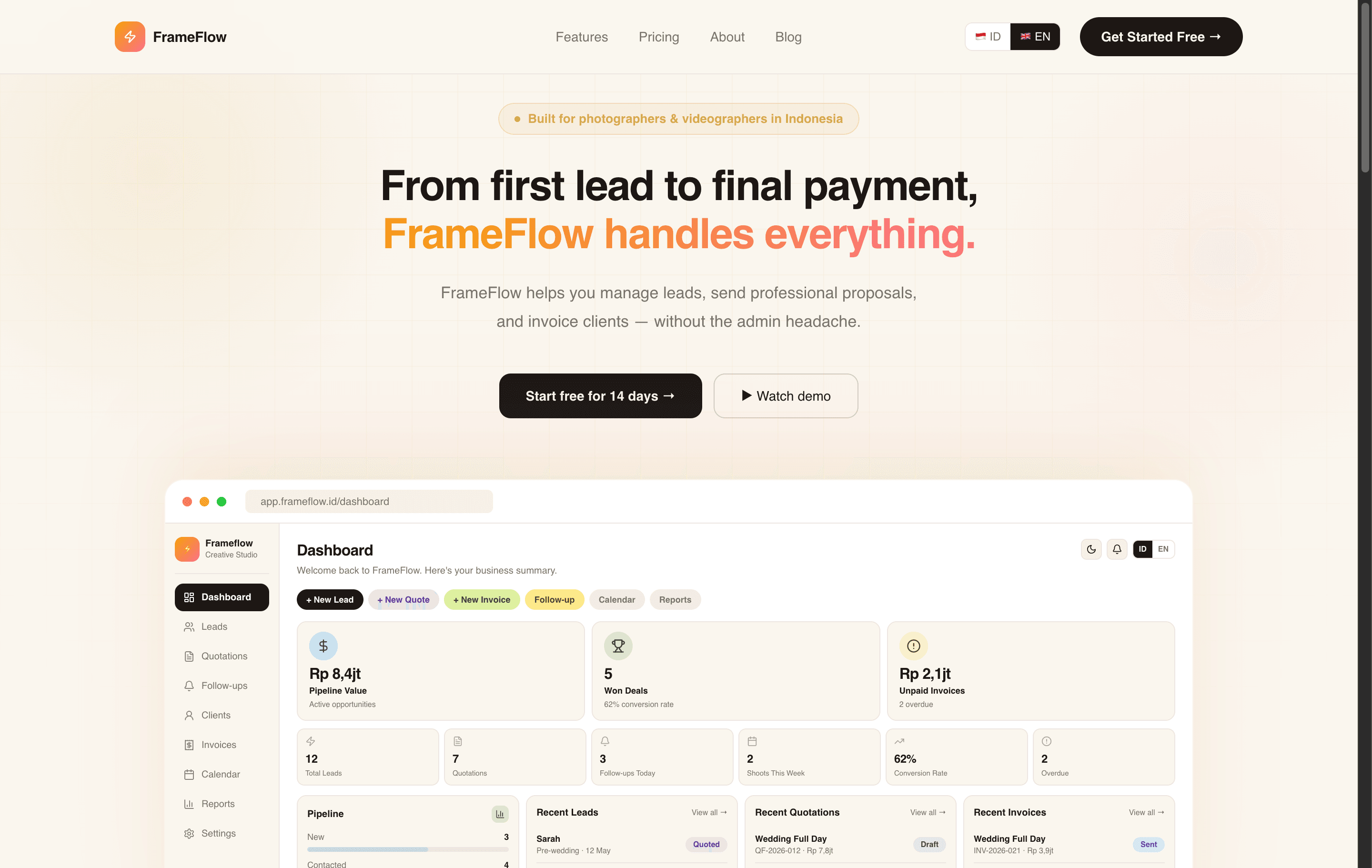 FrameFlow website cover